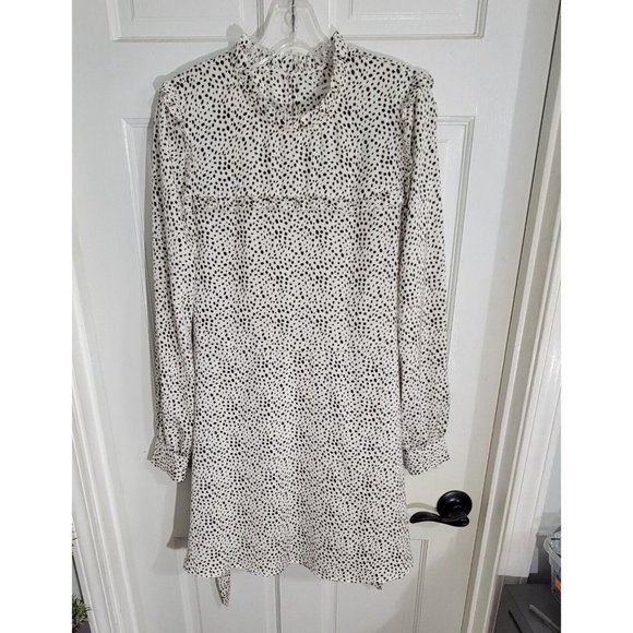 Avec Les Filles Women's White Dots Spots‎ A-line Ruffled Dress Tie Waist Size M - Picture 3 of 11